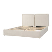 Double Pillow Upholstered Headboard, Skin Friendly Textured Fabric , Queen - Beige