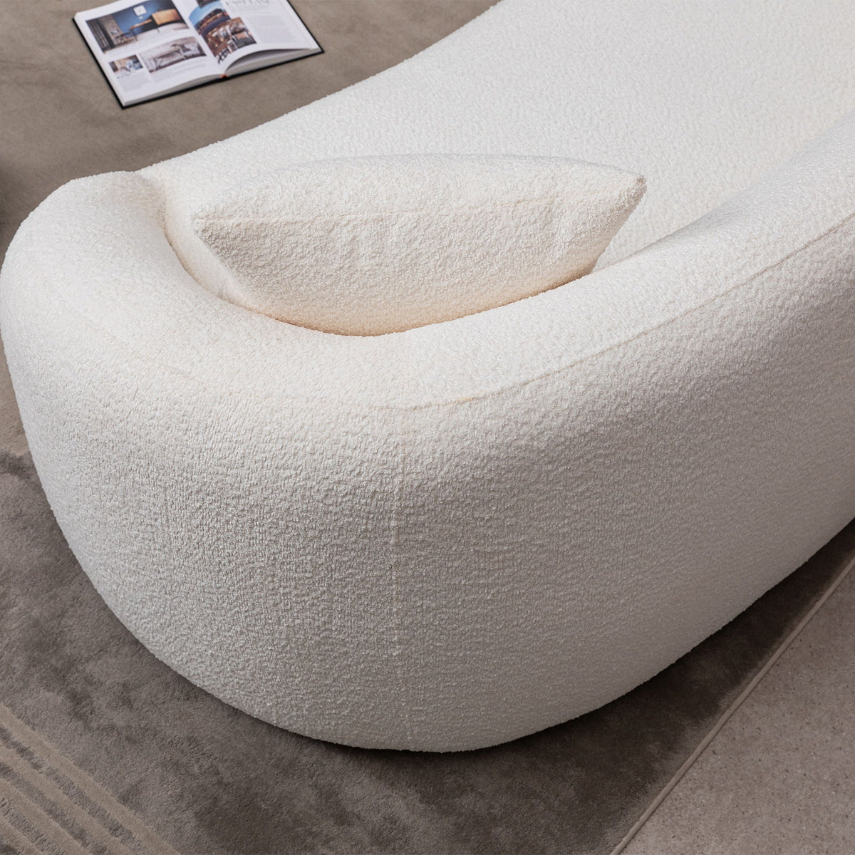 3 Piece Set Curved Sofa, Upholstered 3 Seater With Tight Curved Back For Living Room - White