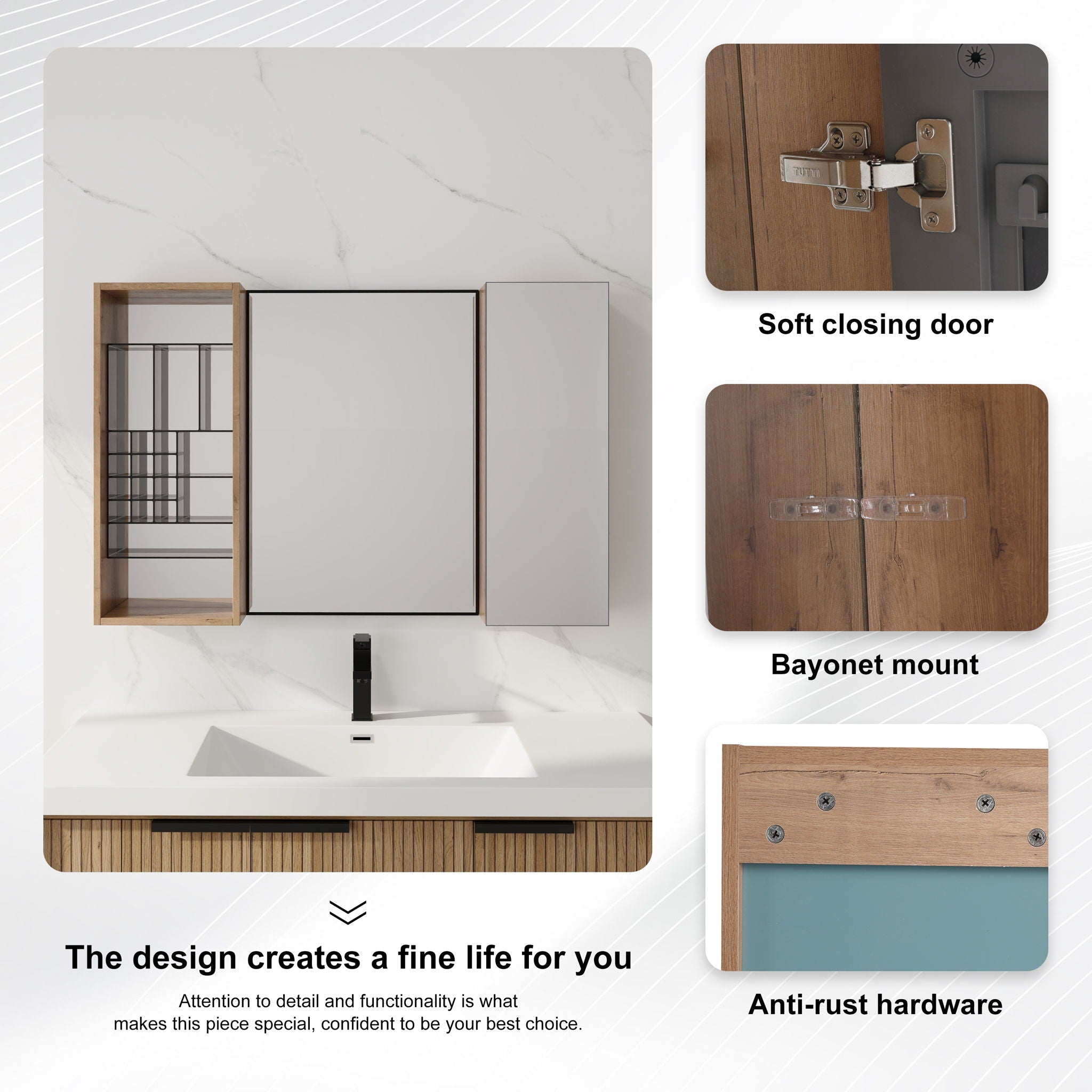 41.3" Wall Mounted Bathroom Cabinet With Adjustable Shelves Storage Unit - Imitative Oak