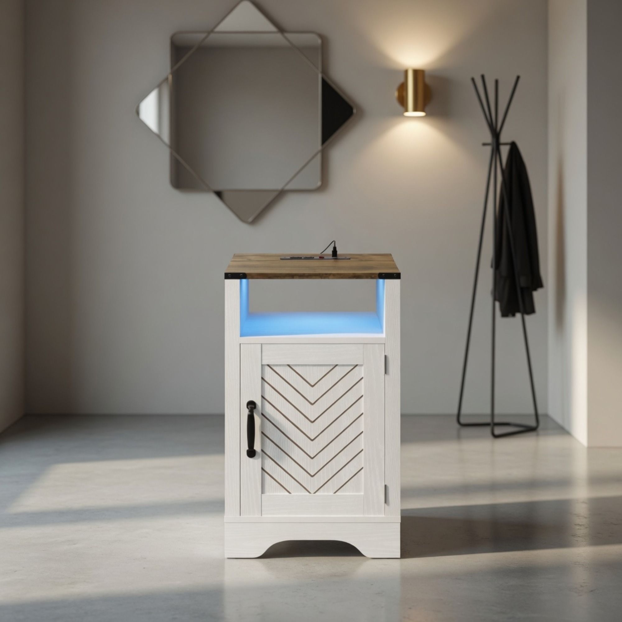 Farmhouse Nightstand With Charging Station & Storage