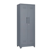 Heavy Duty Storage Cabinet With Locking Doors, Hanging Rod & Shelves, Broom Closet - Gray
