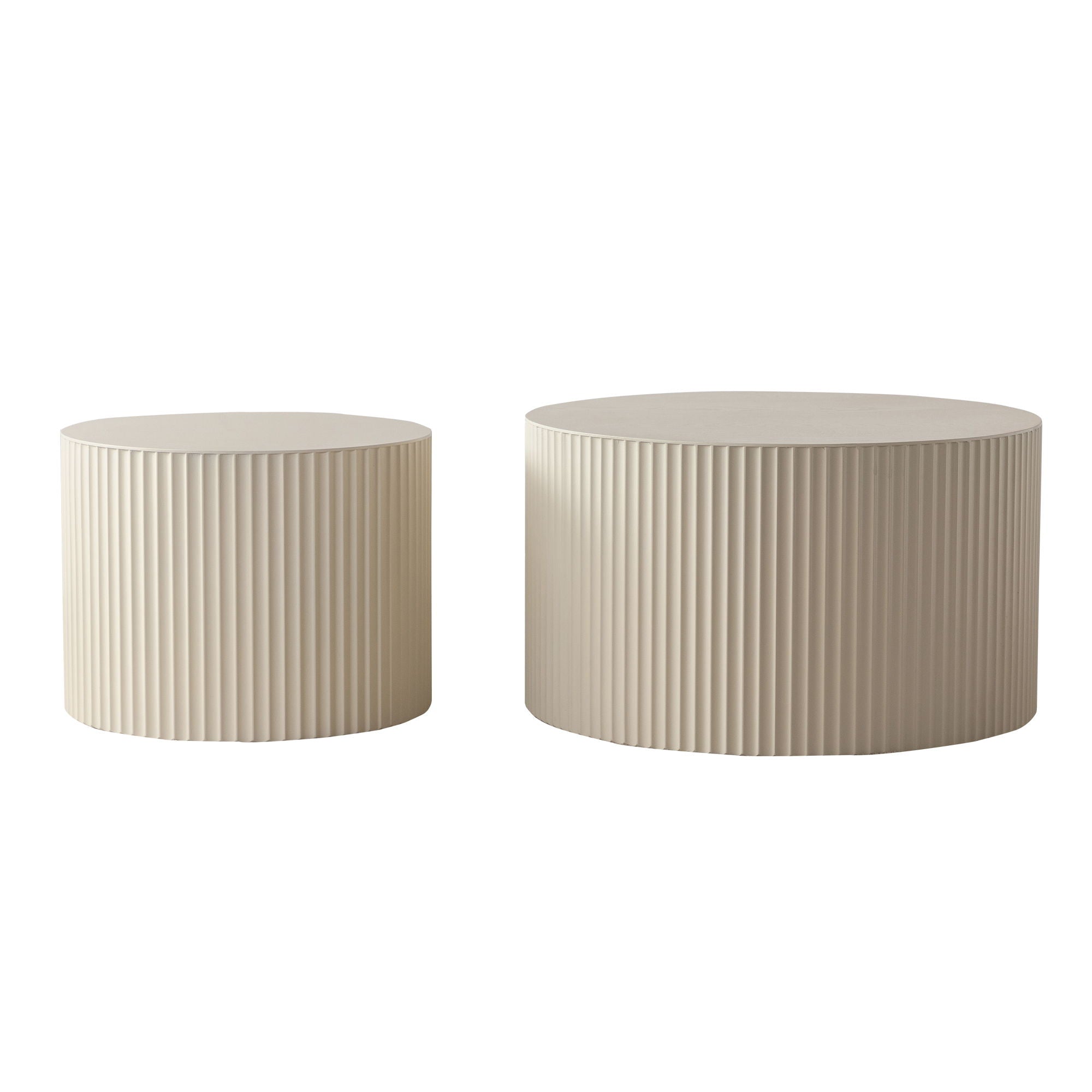 Drum Nesting Coffee Table With Wave Stripe Design For Living Room (Set of 2) - Beige / White