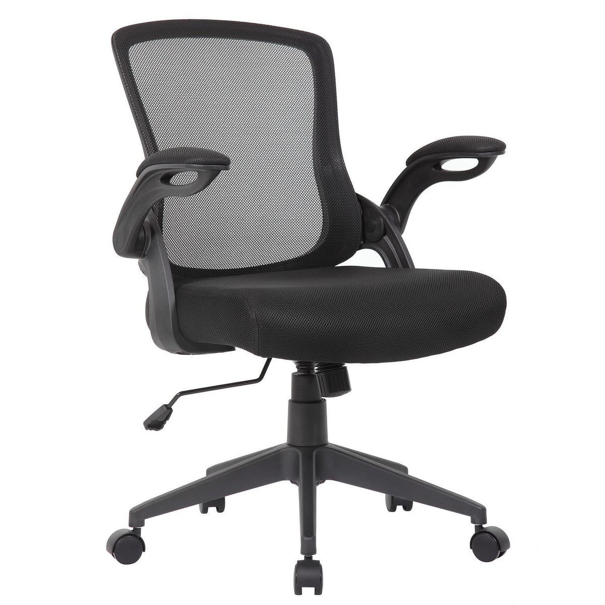 Office Chair & Mid Back Design, Adjustable Height And Foldable Armrests - Black