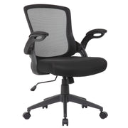 Office Chair & Mid Back Design, Adjustable Height And Foldable Armrests - Black