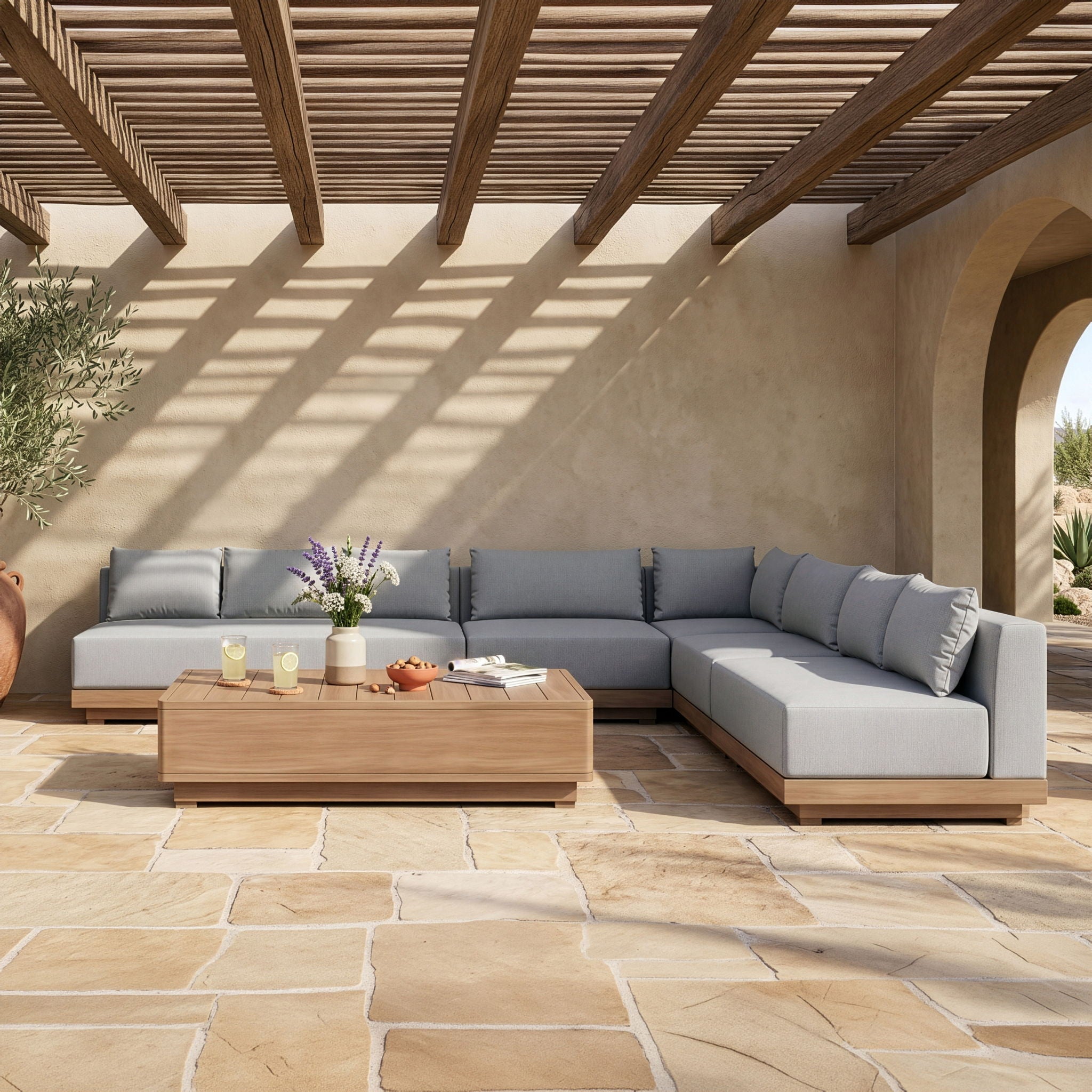 Solace - Olefin 5 Piece Outdoor Patio Modular Sectional