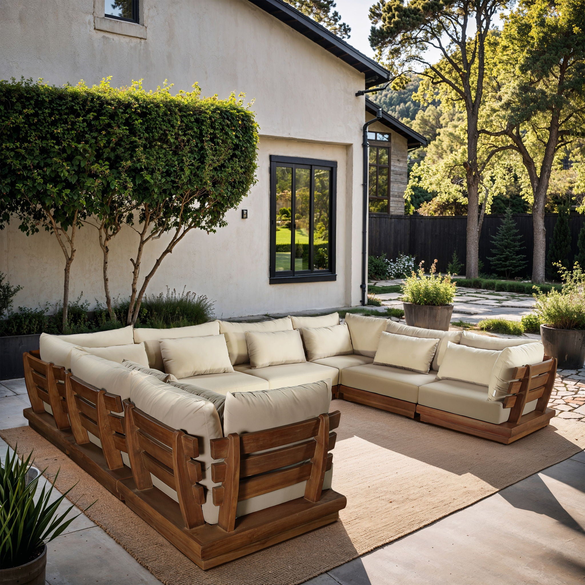 Mirella - 8 Piece Water Resistant Fabric Upholstered Outdoor Patio Modular Sectional