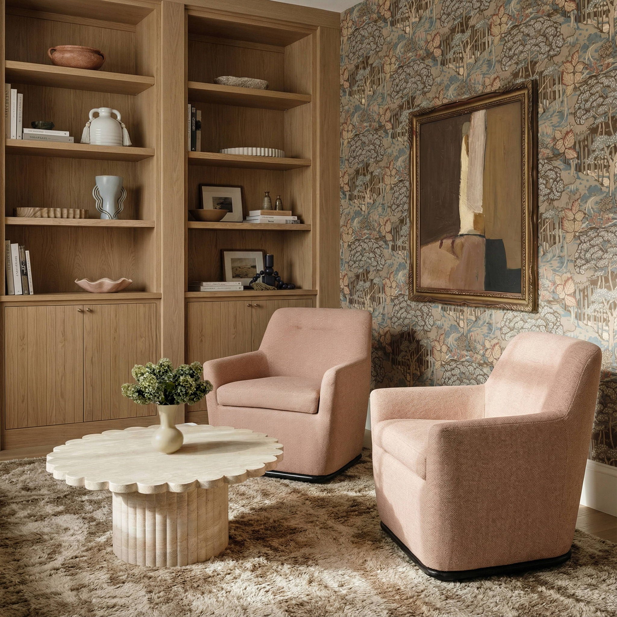 Mado - Textured Fabric Swivel Accent Chair - Peach