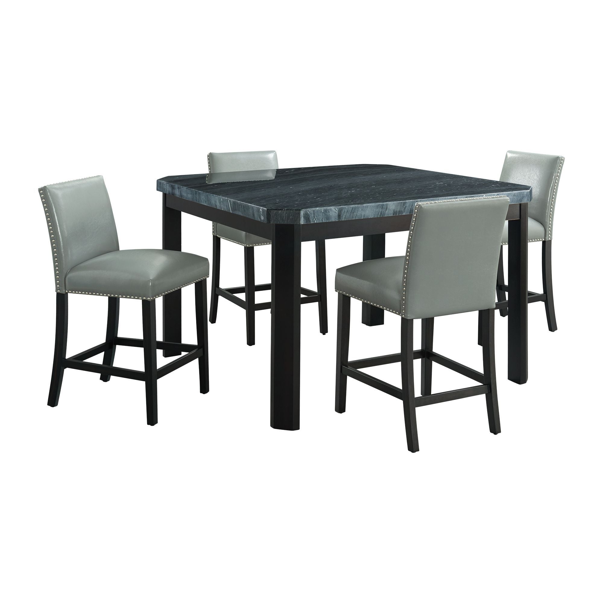 Francesca - Square 5 Piece Counter Height Dining Set, Table & Four PU Chairs - Gray / Marble