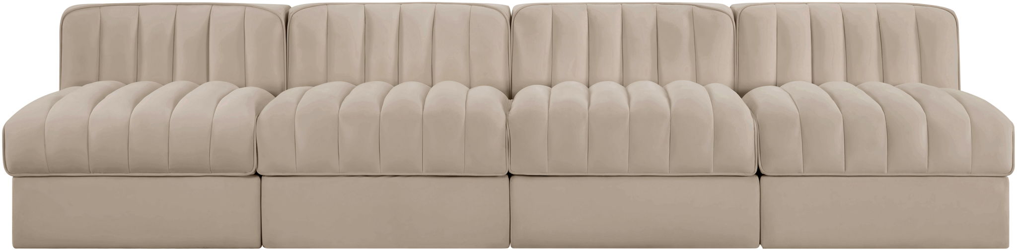 Rummi - Armless Velvet Performance Fabric Upholstered 4 Piece Modular Sofa