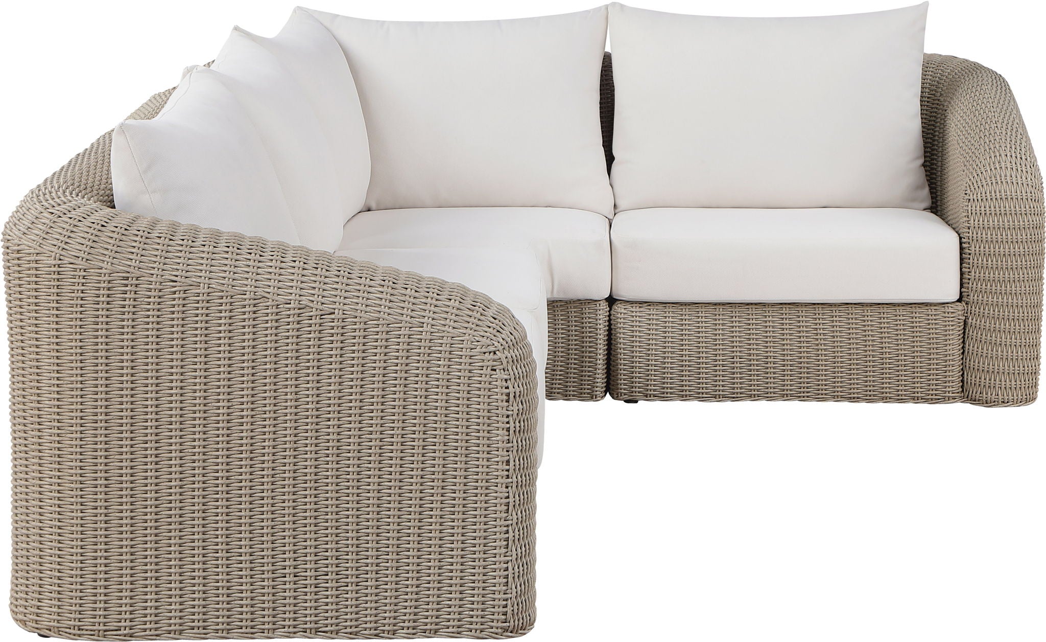 Seacrest - 123.25" Olefin Water Resistant Fabric And Wicker 4 Piece Outdoor Patio Modular Sectional