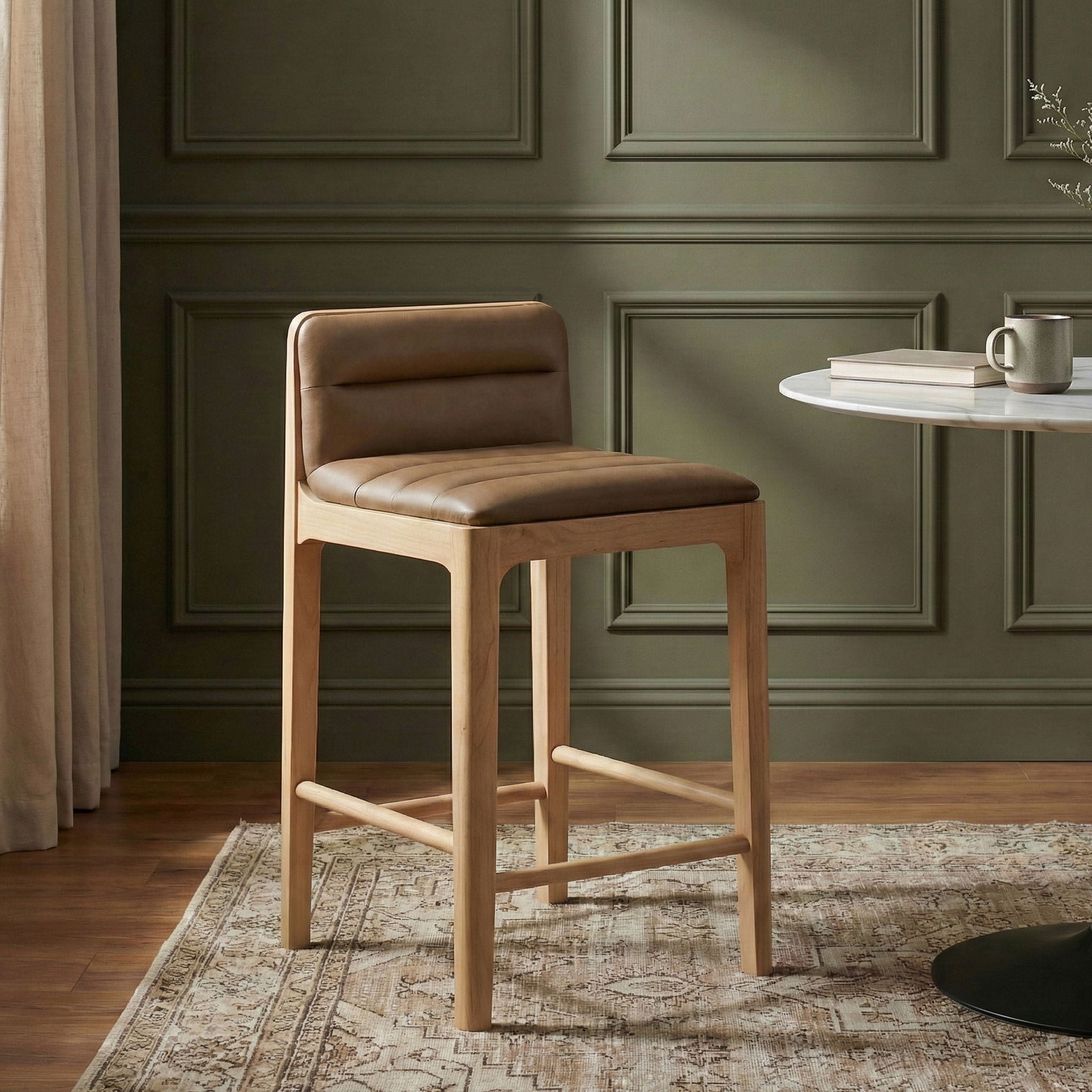 Ellis - Vegan Leather Upholstered Counter Stool (Set of 2) - Tan / Natural