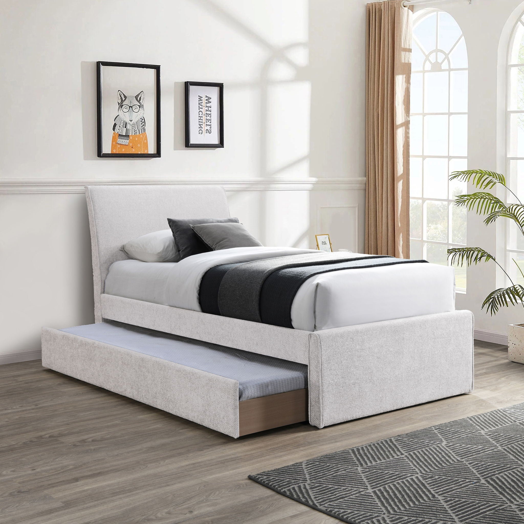 Myles - Chenille Twin Trundle Bed