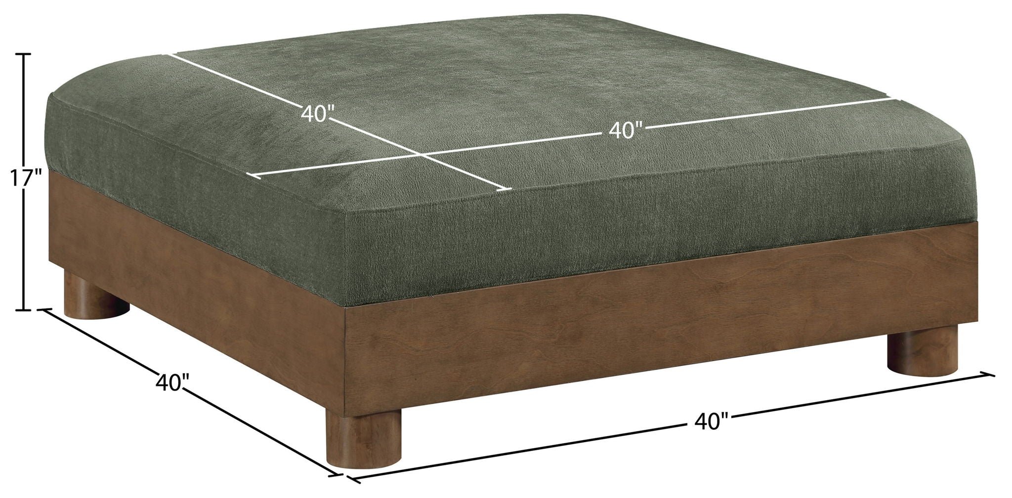Turin - Chenille Fabric Upholstered Modular Ottoman - Walnut Base