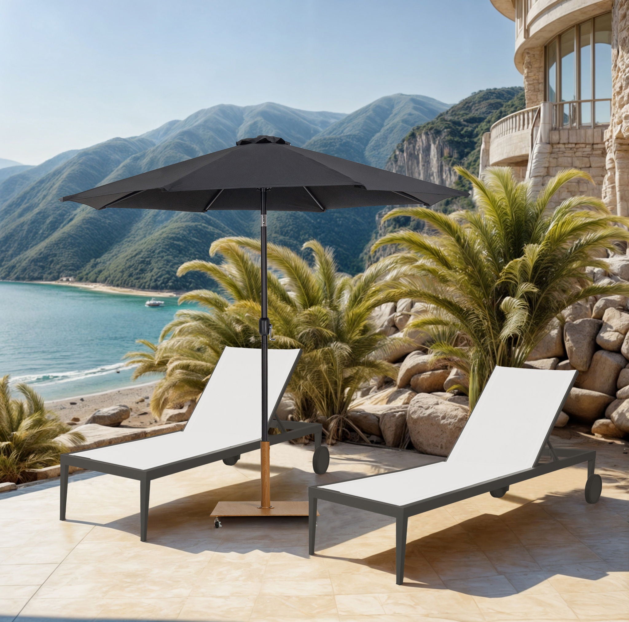 Fiji - Aluminum Patio Umbrella With Square Teak And Black Base