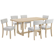 7 Piece Dining Table Set For 6, Rectangular Table & 6 Upholstered Chairs, Sturdy U - Shaped Base For Dining Room - Light Oak