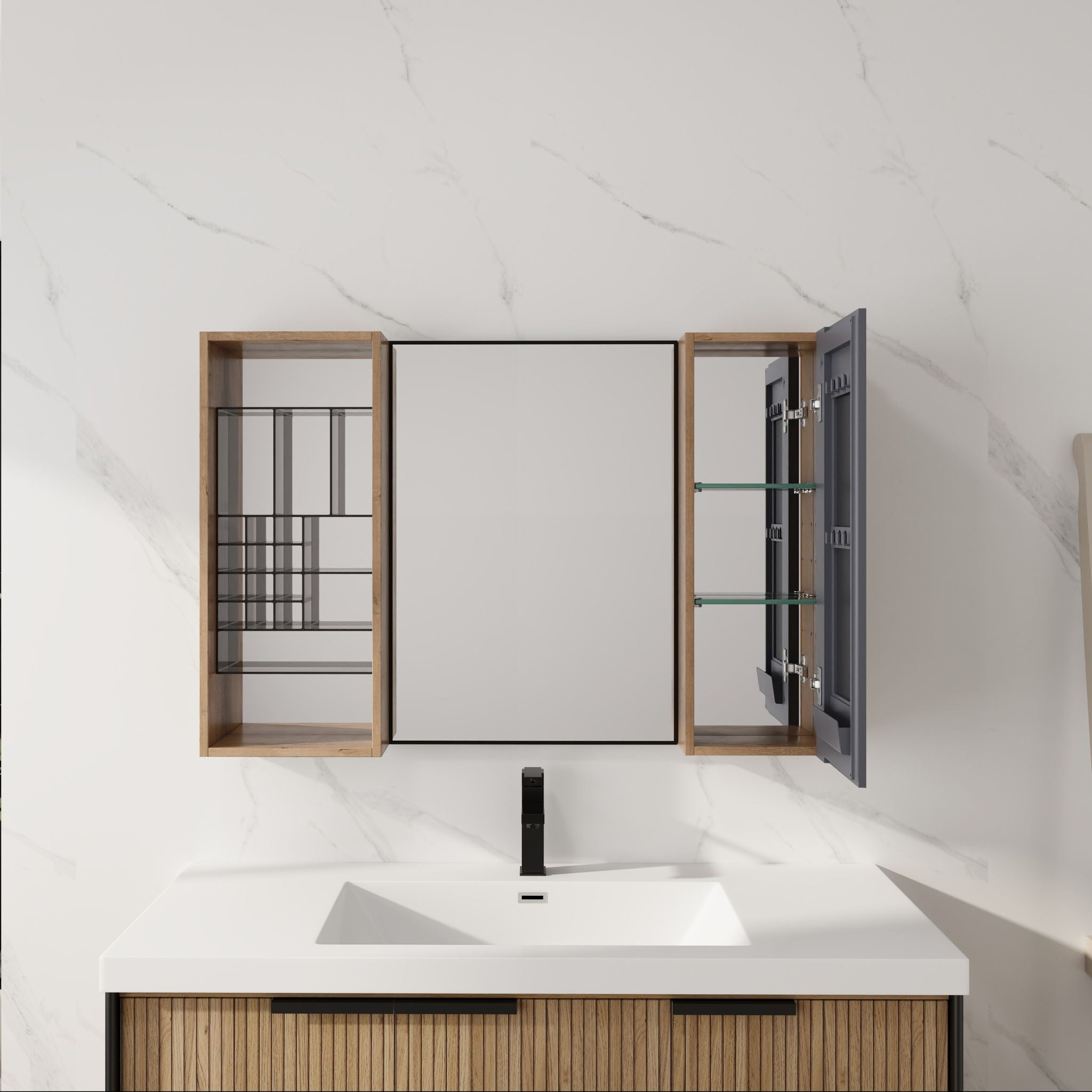 41.3" Wall Mounted Bathroom Cabinet With Adjustable Shelves Storage Unit - Imitative Oak