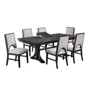 7 Piece Set, Trestle Dining Table And 6 Side Chairs With Cutout Back - Black / Charcoal / White