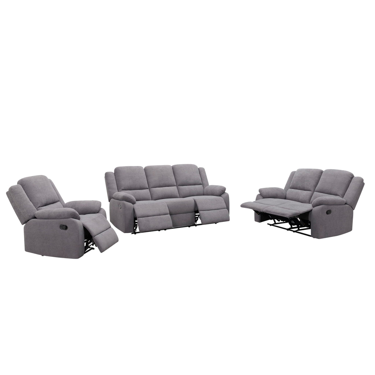 3 Piece Reclining Sofa Set With 150° Deep Recline, 3 Seat Couch, Loveseat & Single Recliner - Gray