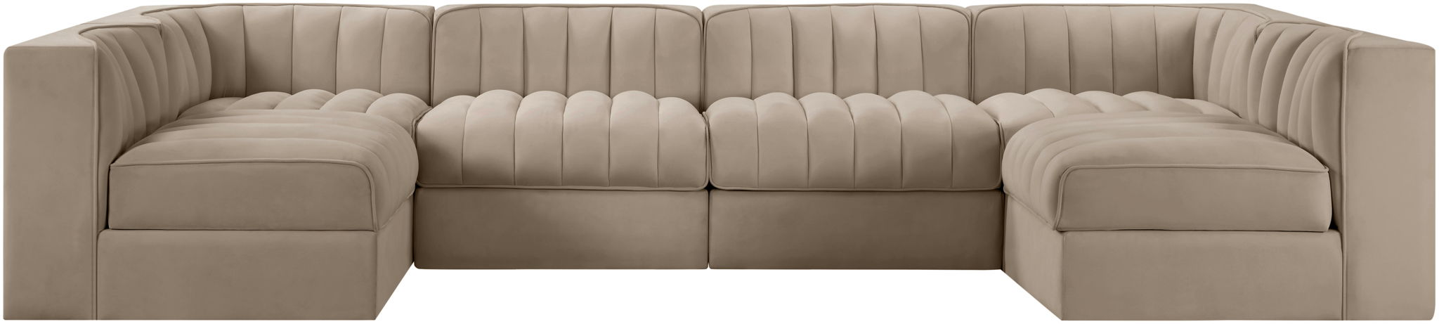 Rummi - Armless Velvet Performance Fabric Upholstered 6 Piece Modular Sectional