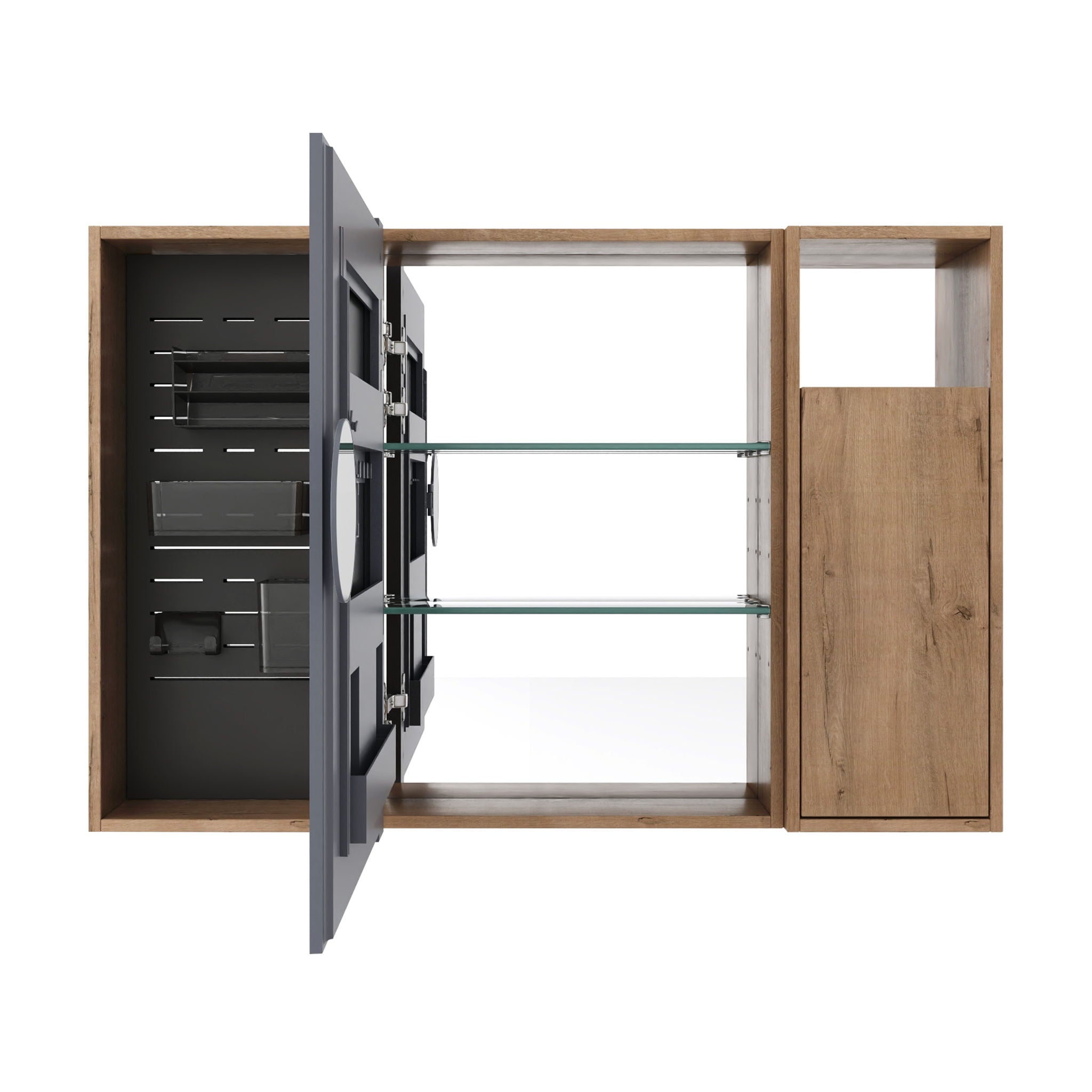 Wall Mounted Bathroom Mirror Cabinet With Soft Close Door, Storage Cabinet - Imitative Oak