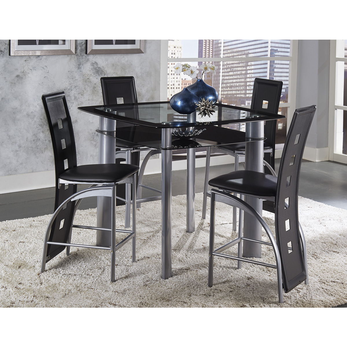 Sona - Counter Height Table With Glass Top - Black / Silver