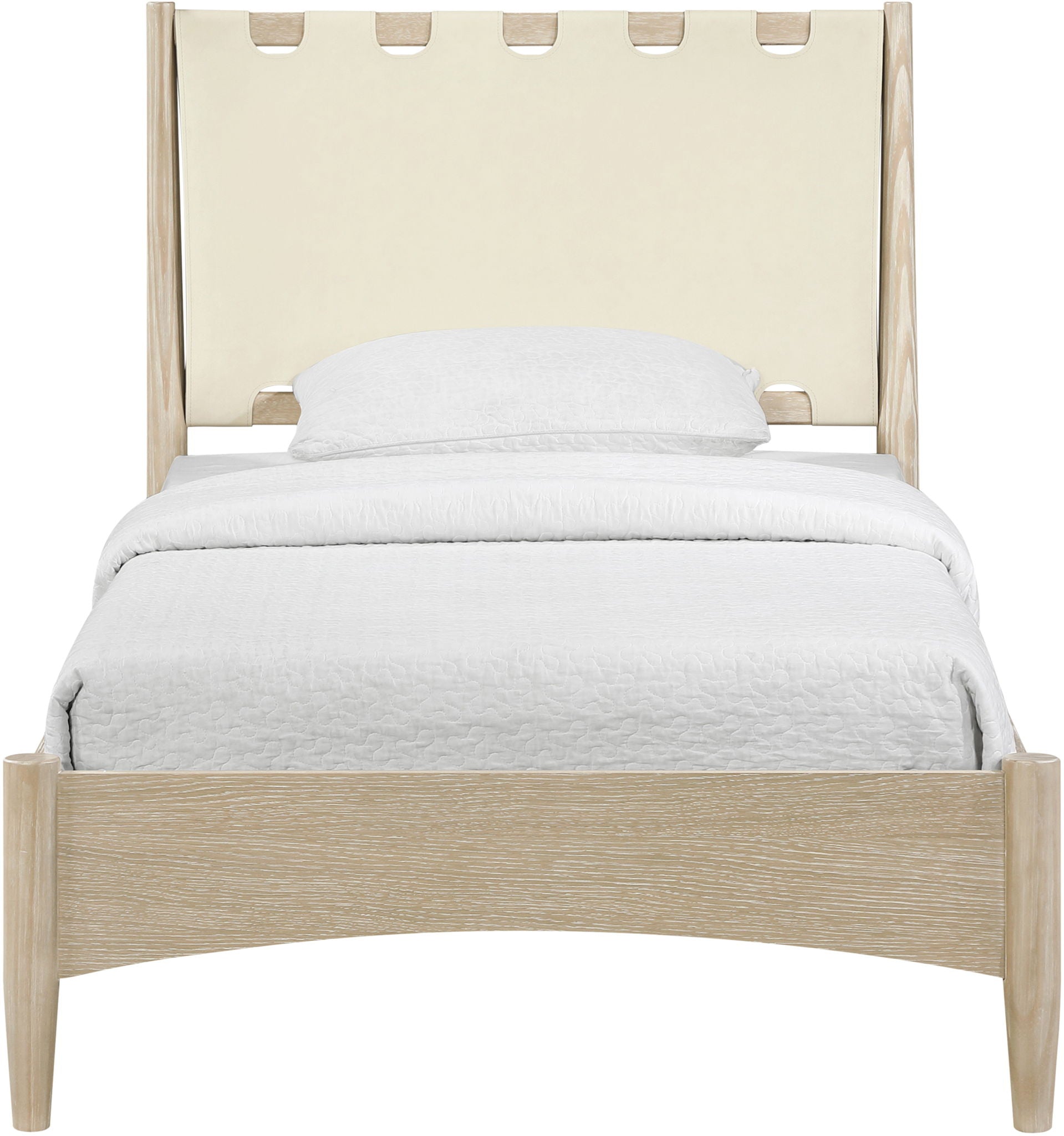 Santos - Vegan Leather Headboard And Wood Bed - Waxed Natural Frame