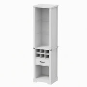 Pantry Cabinet With LED Lights, Wine Rack, Tempered Glass Shelves, And Barn Door Design - White
