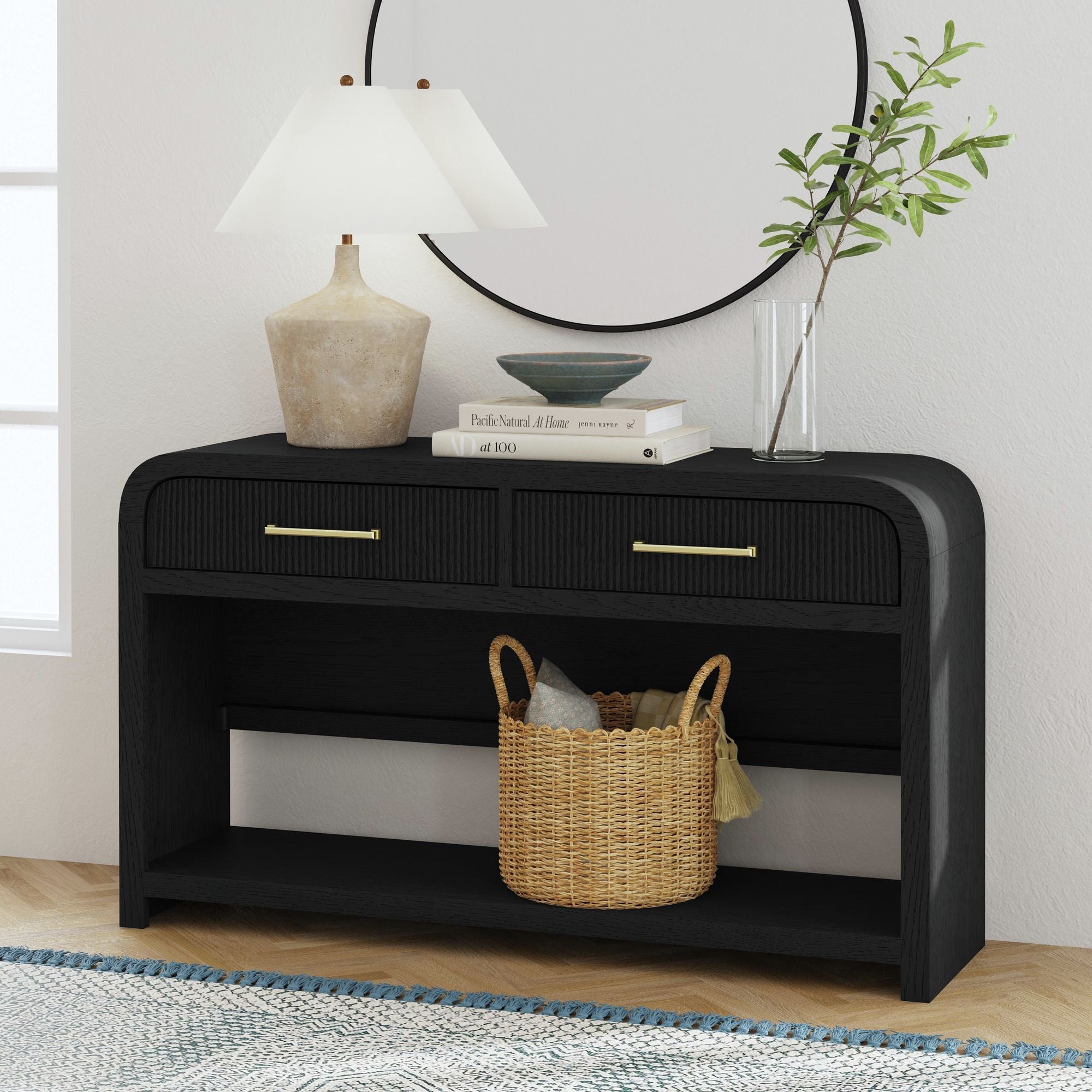 Ridgemont - Sofa Table With Bottom Shelf - Black With Grain