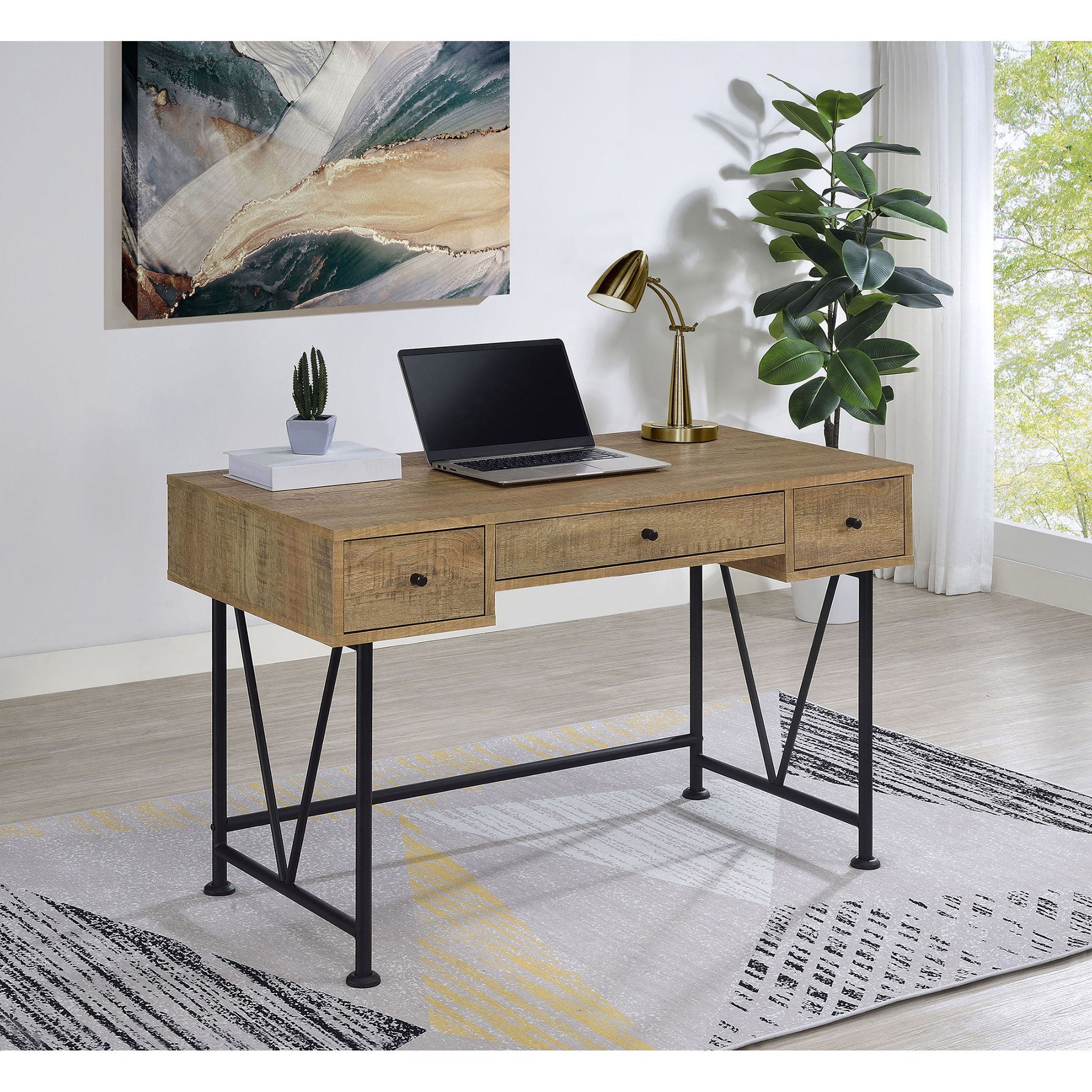 Vellun - 3 Drawer Writing Desk - Mango Color