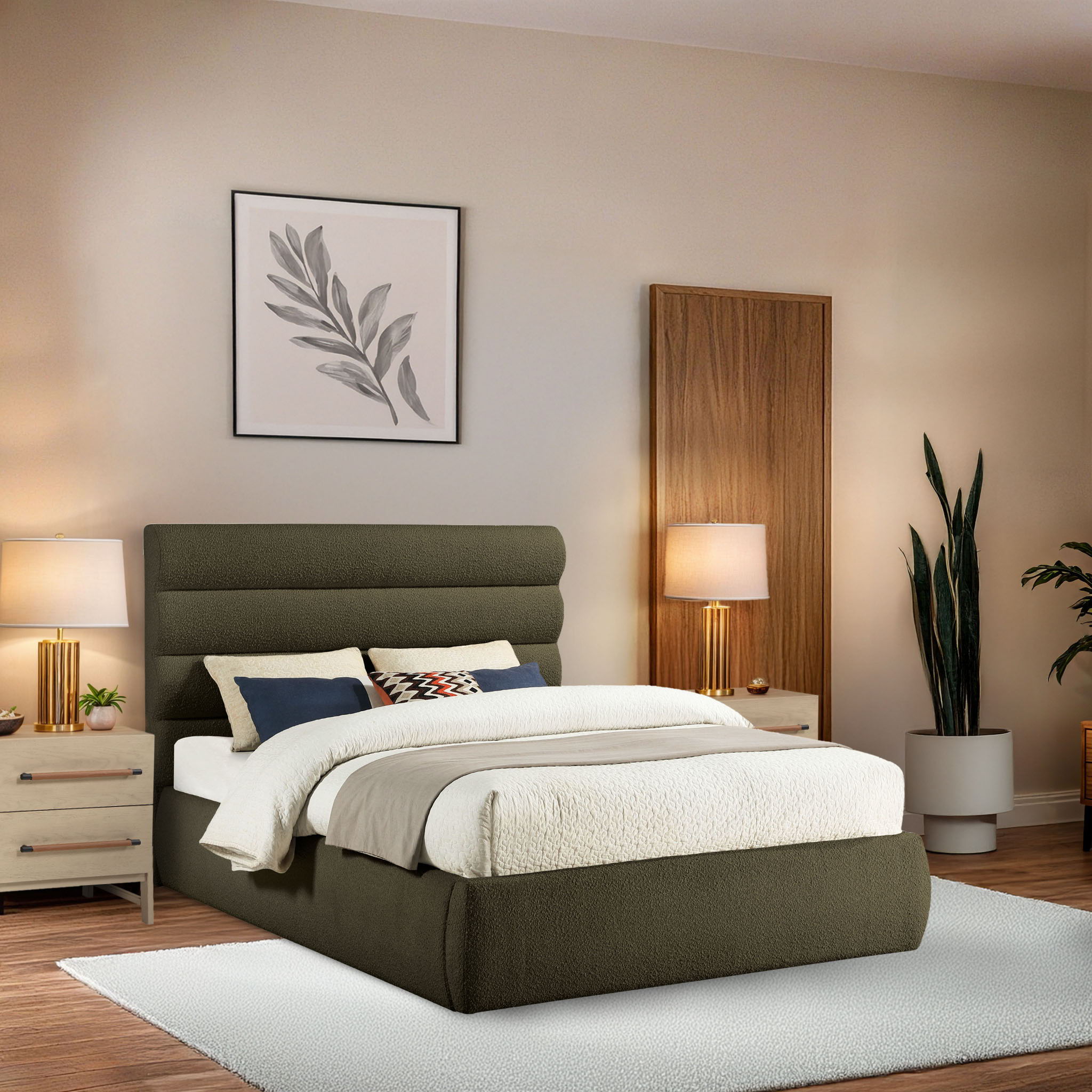Adam - Boucle Fabric Bed With 52" Headboard