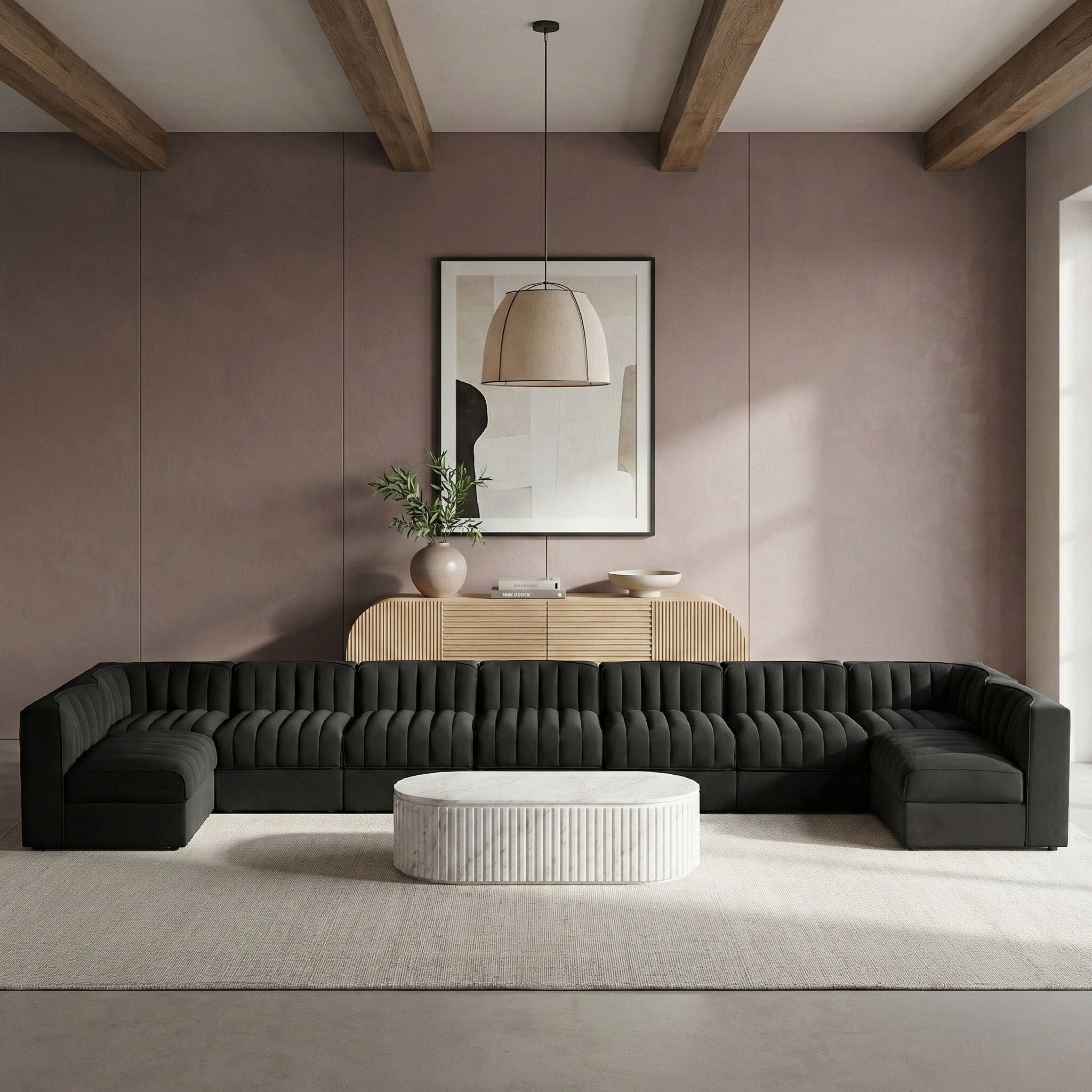 Rummi - Armless Velvet Performance Fabric Upholstered 9 Piece Modular Sectional