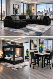 3 room package deal including Sectional Sofa, 5 PCS dining set and bed frame
