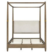Queen Canopy Bed Frame With Upholstered Headboard - Brown