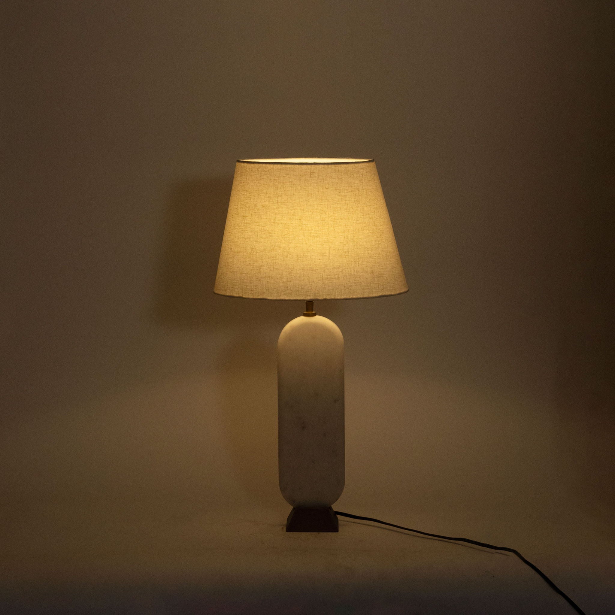 Solis - Genuine Marble And Mango Wood Base With Linen Textured Fabric Shade Table Lamp