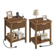 Nightstand, Bedside Table With Built In Charging Station (Set of 2) - Walnut