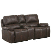 Power Reclining Loveseat With USB Port Leather Upholstered, Built In Cup Holder - Chocolate