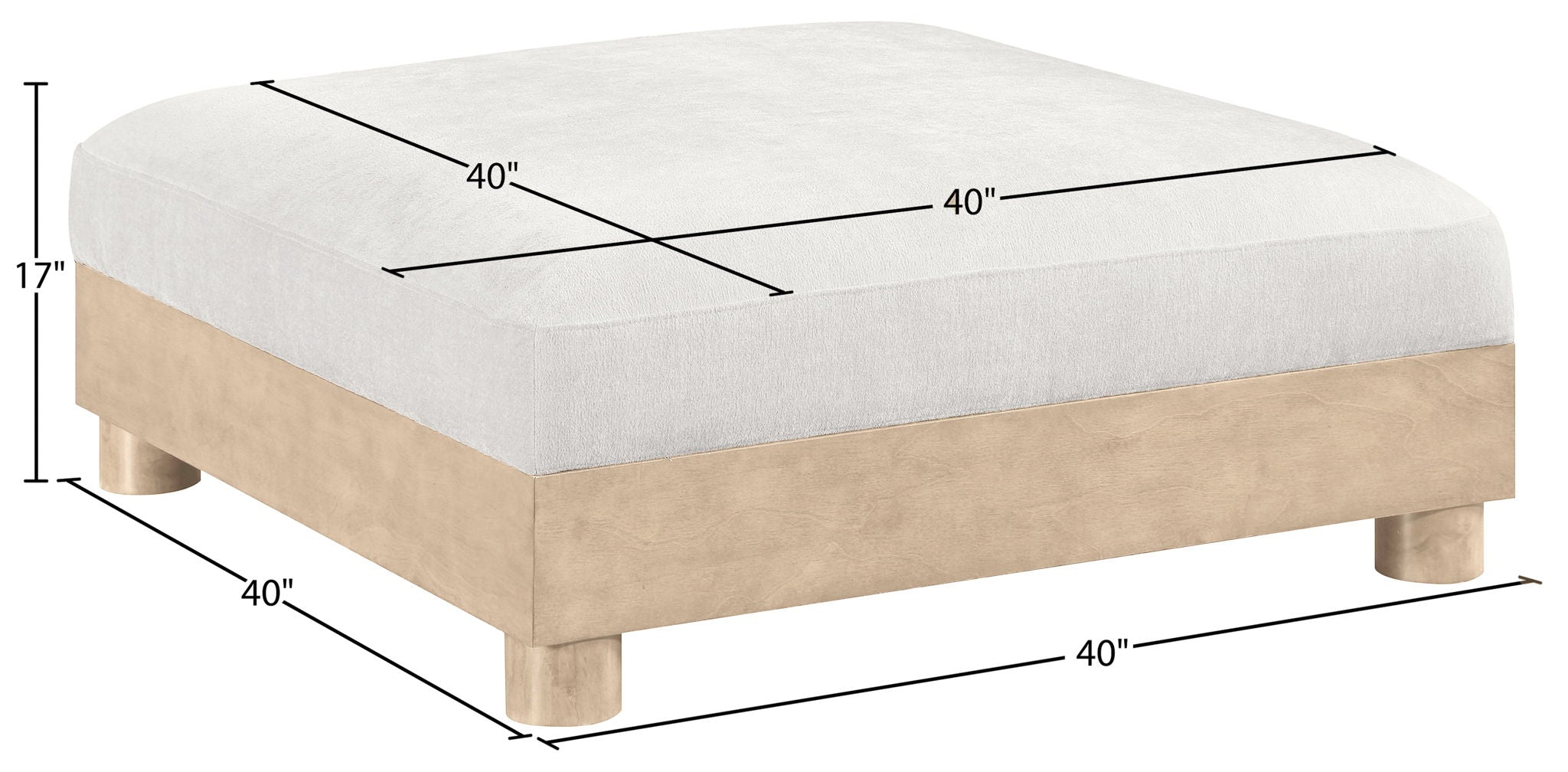 Turin - Chenille Fabric Upholstered Modular Ottoman - Natural Base
