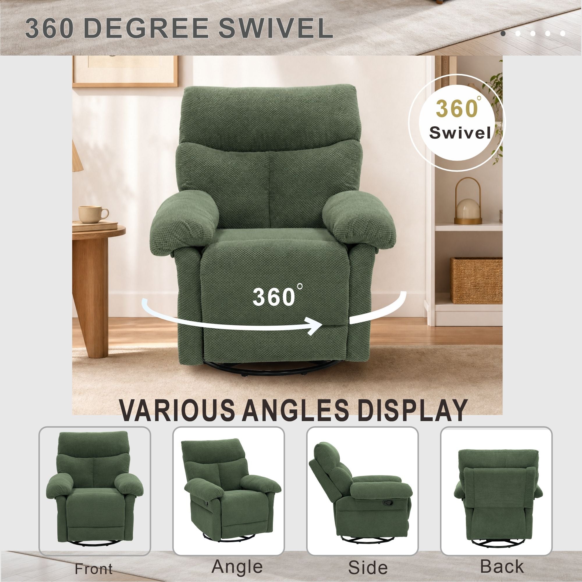 Swivel Rocker Recliner Chair With Manual Recline For Living Room