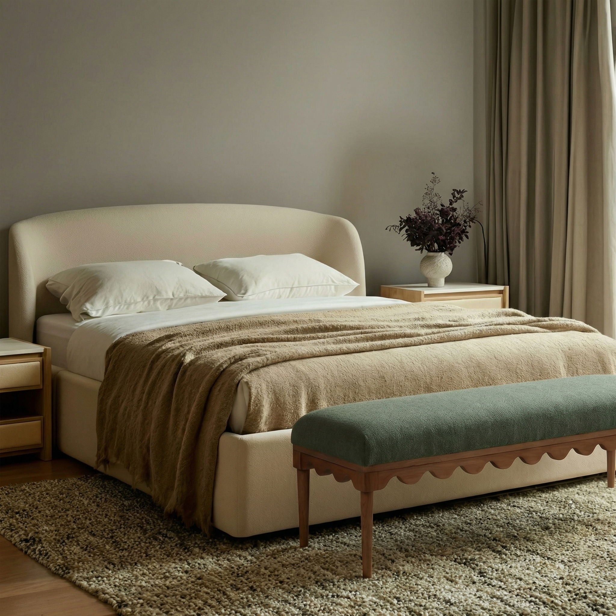 Oodle - Vegan Mohair Bench, Walnut Legs