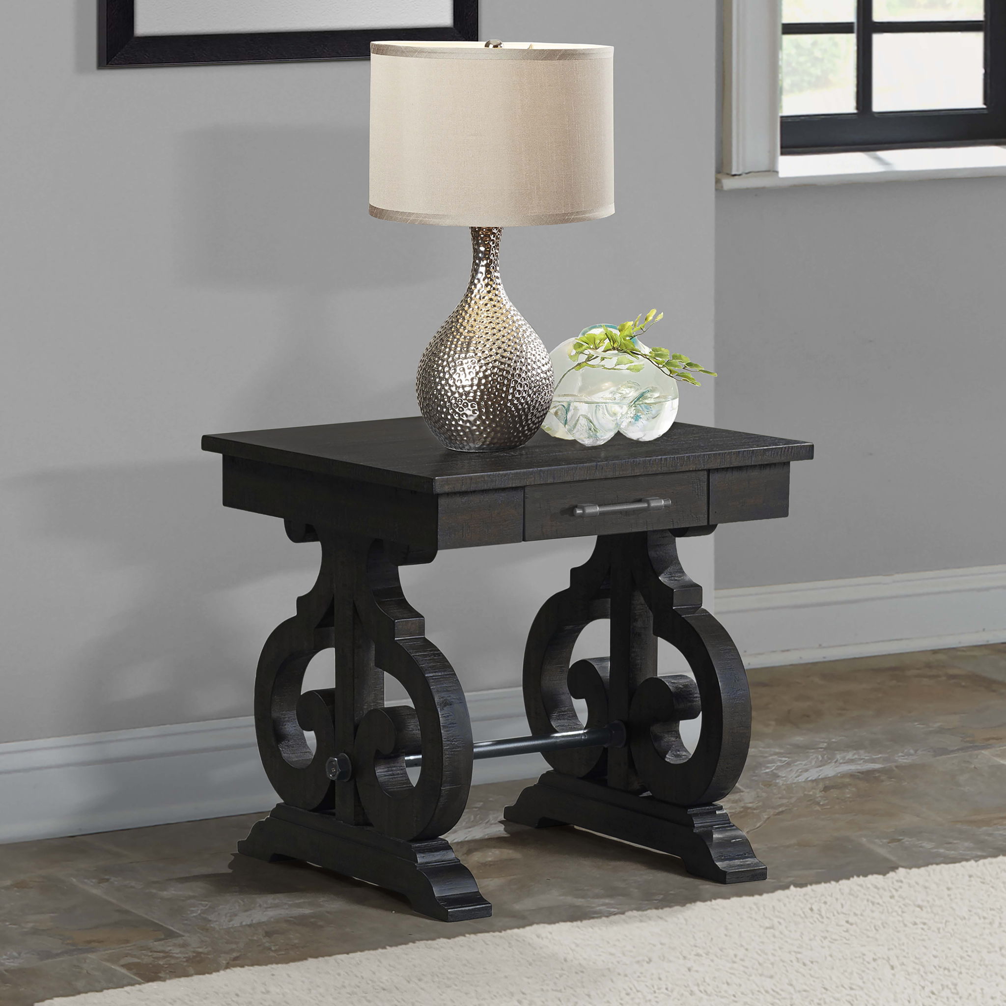 Stone - Chairside Table With PU Base - Dark Walnut