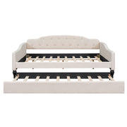 Upholstered Tufted Full Size Daybed With Twin Trundle - Beige
