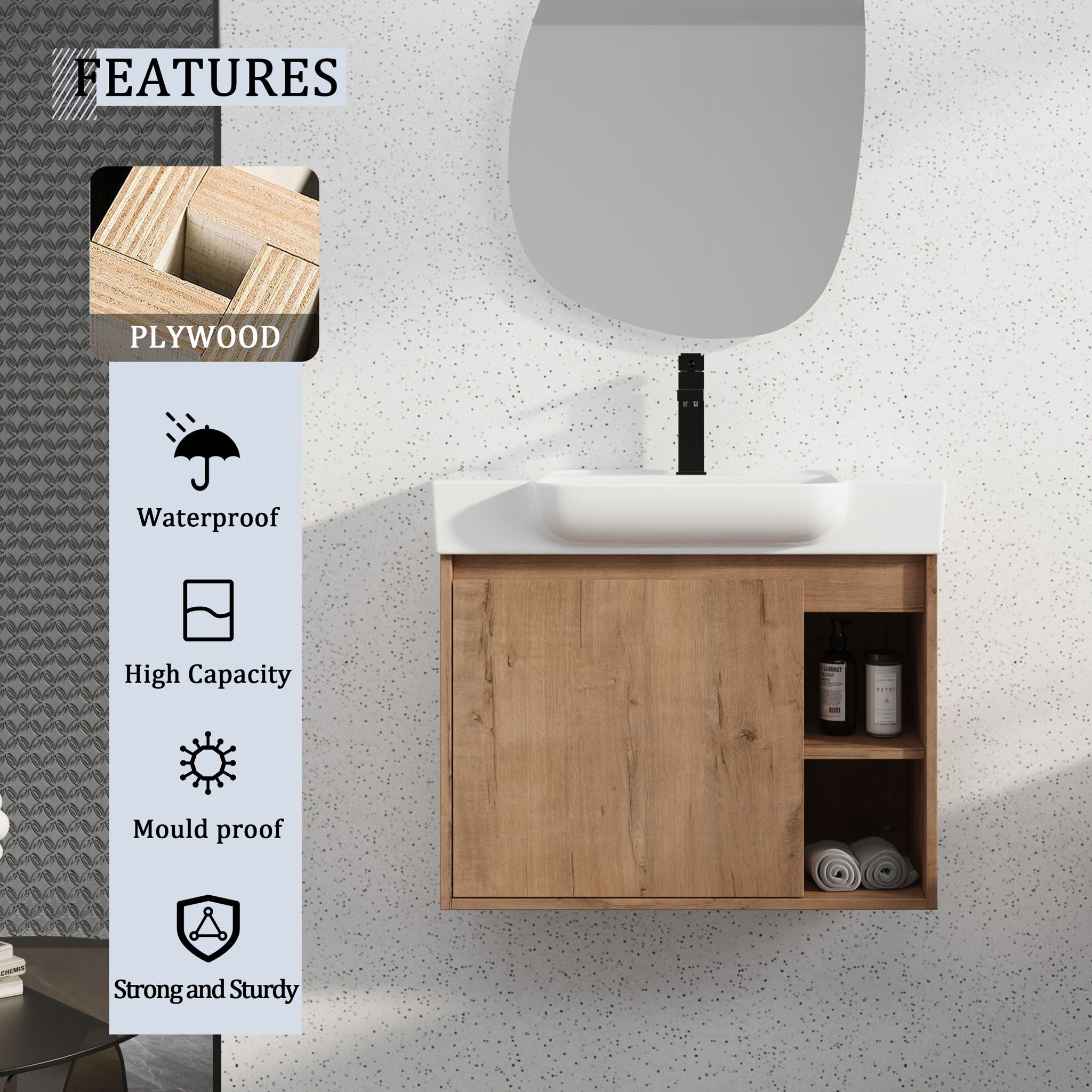 Wall Mounted Bathroom Vanity & Sink & Soft Close Door