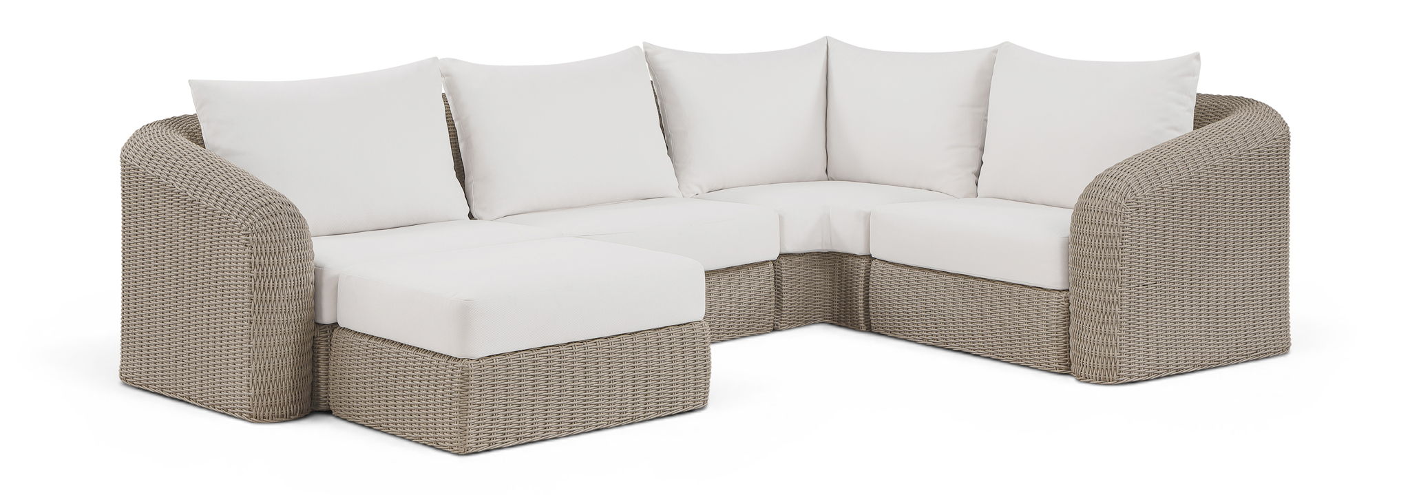 Seacrest - Olefin Water Resistant Fabric And Wicker 5 Piece Outdoor Patio Modular Sectional