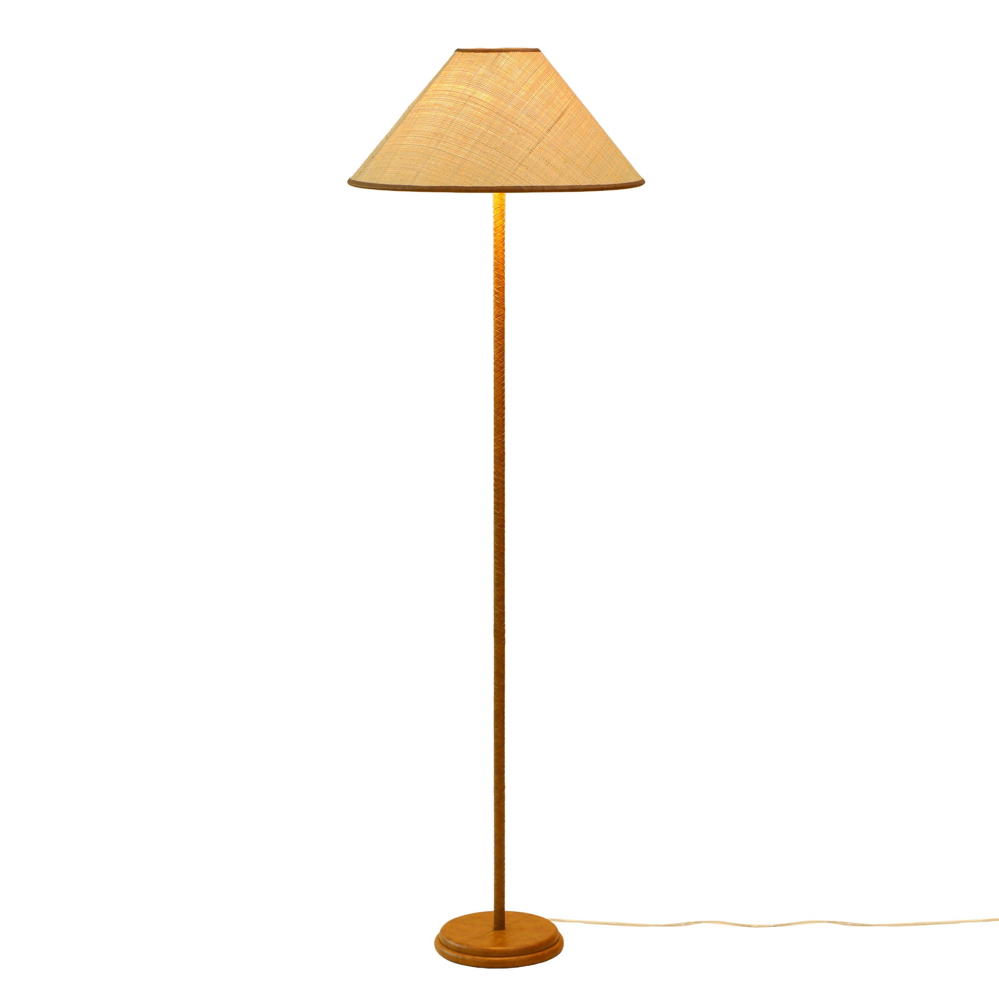 Keria - Vegan Leather And Raffia Designer Floor Lamp - Natural