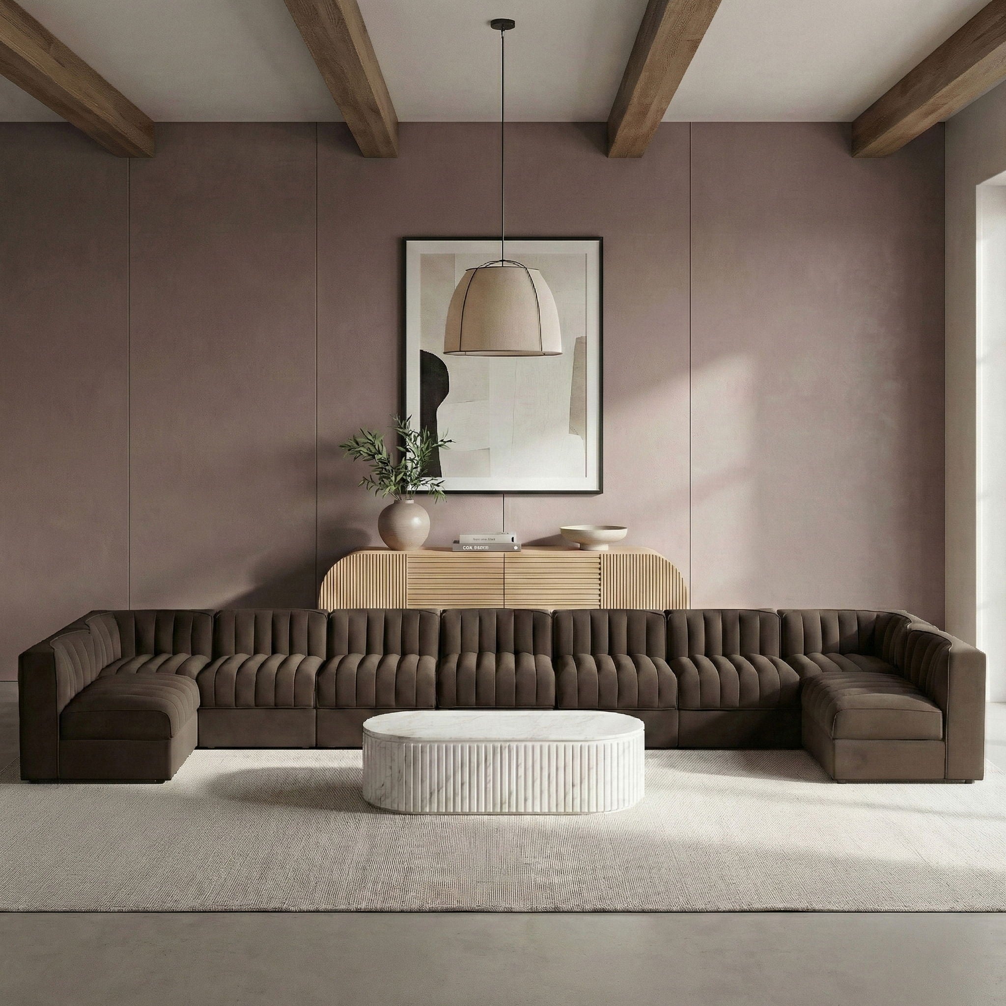 Rummi - Armless Velvet Performance Fabric Upholstered 9 Piece Modular Sectional