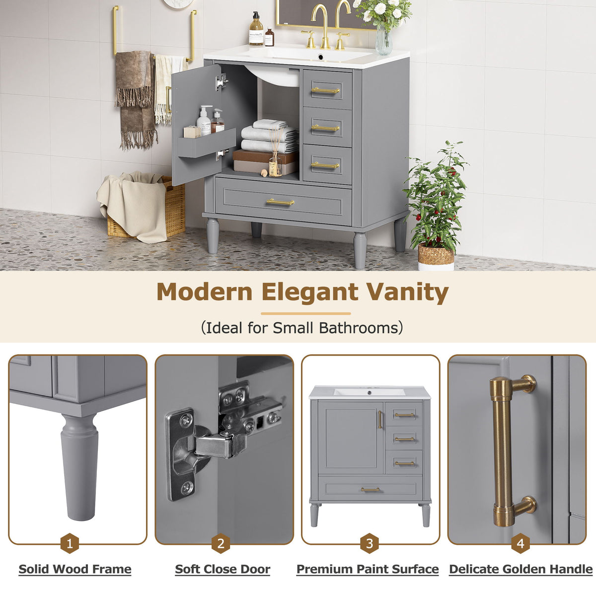 Traditional Bathroom Vanity Set With Soft Close Doors
