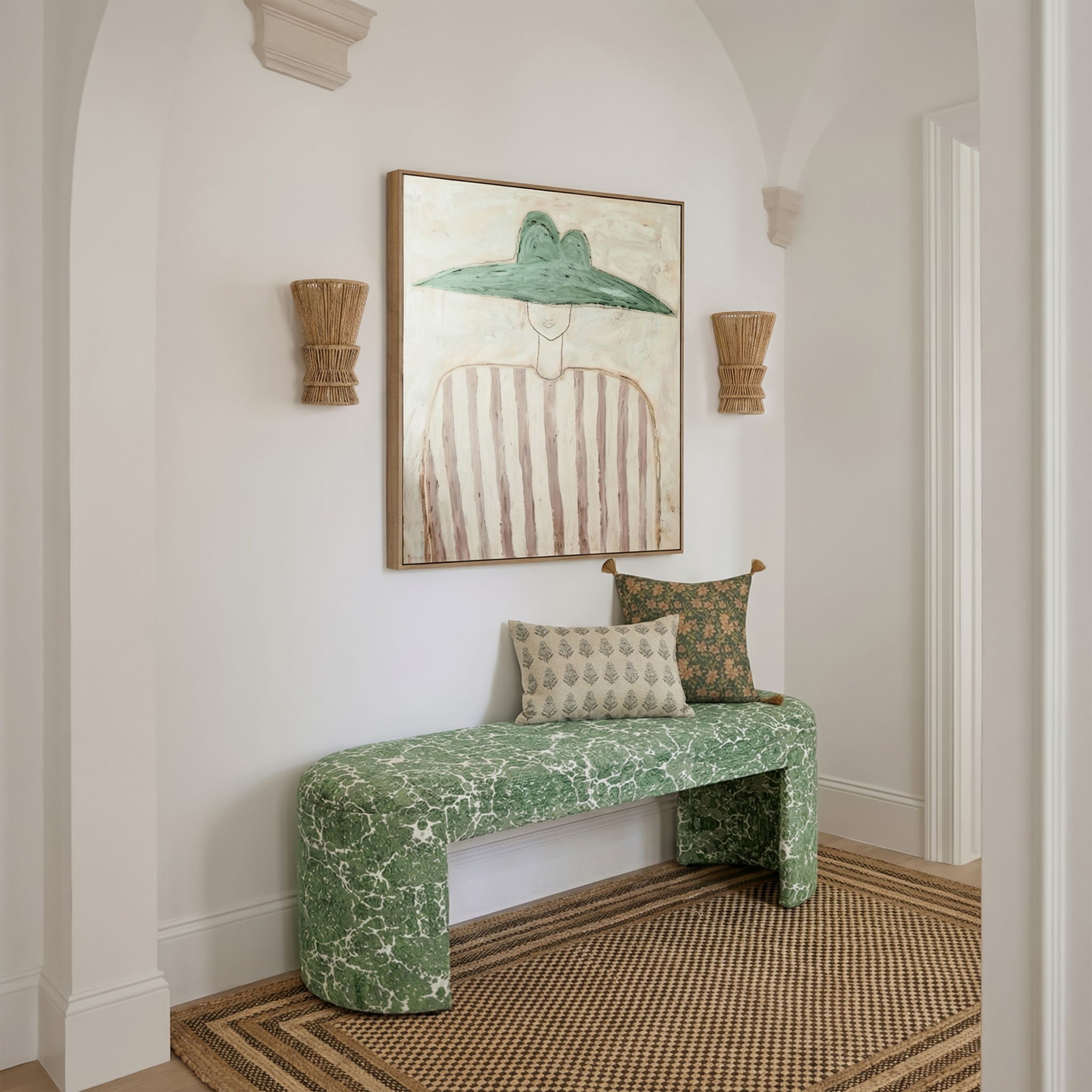 Greenspace - Round Upholstered Bench - Green