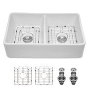 Double Bowl Apron Front Kitchen Sink 32", Sturdy And With Scratch Resistant - White