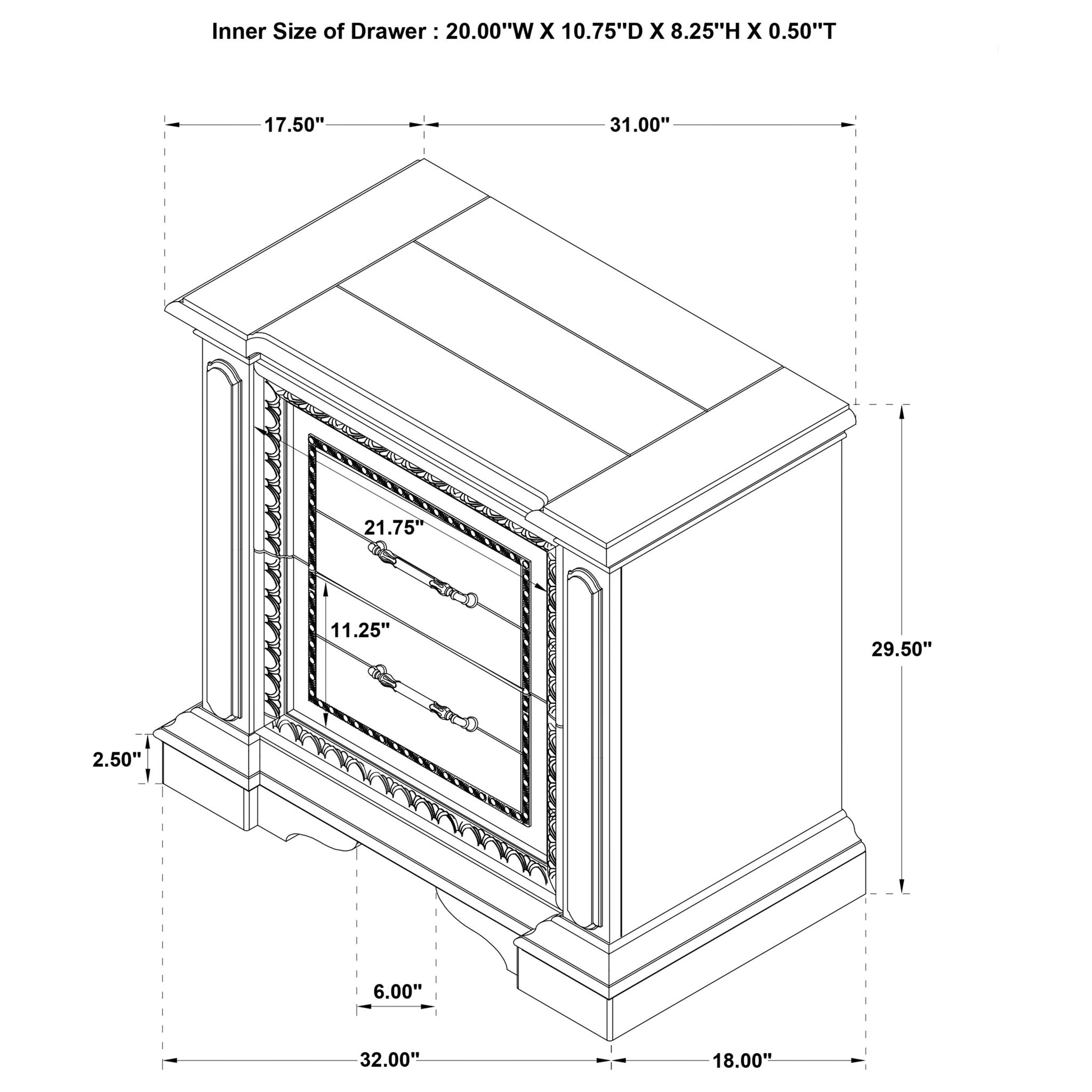 2 Drawer Nightstand With Dual USB Charging Ports - Vintage
