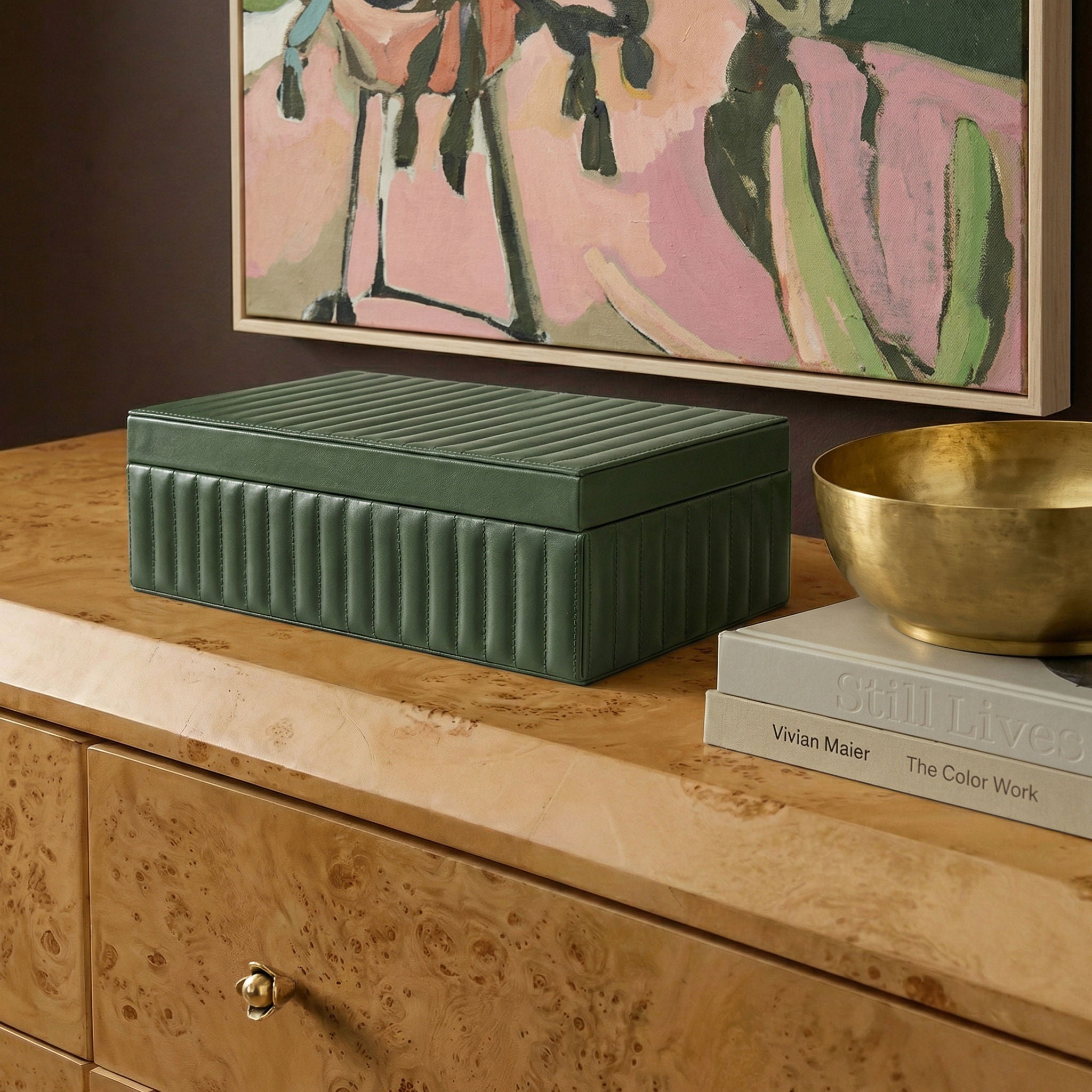Eton - Ribbed Vegan Leather Hospitality Grade Storage Box - Green